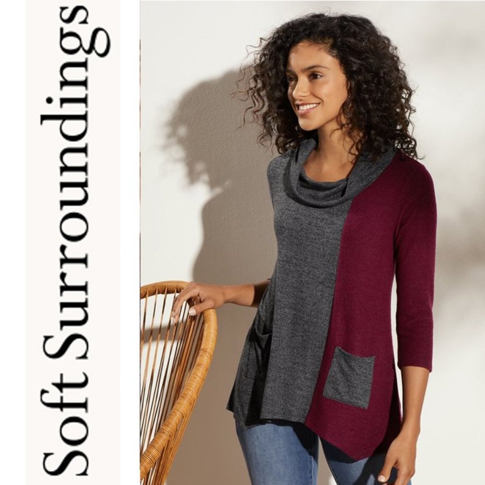 Soft Surroundings ColorBlock Cowl Neck Tunic Top - NWT